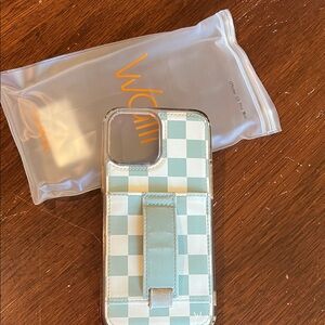 Walli Checkerboard Mint Green Phone Case with finger Strap and wallet